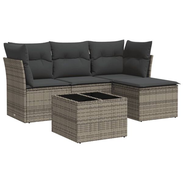 vidaXL 5-tlg. Garten-Sofagarnitur mit Kissen Grau Poly Rattan