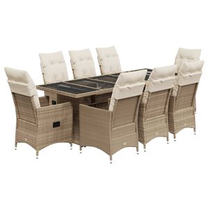 vidaXL 9-tlg. Garten-Bistro-Set mit Kissen Beige Poly Rattan