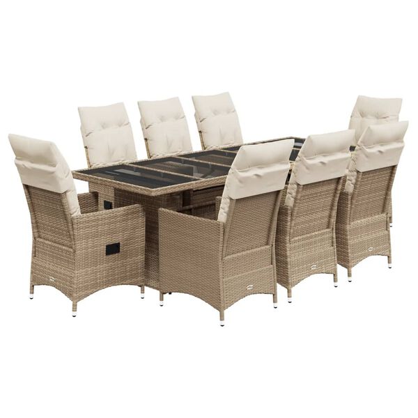 vidaXL 9-tlg. Garten-Bistro-Set mit Kissen Beige Poly Rattan