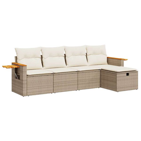 vidaXL 5-tlg. Garten-Sofagarnitur mit Kissen Beige Poly Rattan