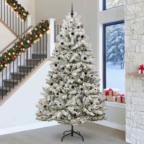 vidaXL K&uuml;nstlicher Weihnachtsbaum Gr&uuml;n und Wei&szlig; 300 cm PVC und Metall