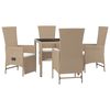 vidaXL 5-tlg. Garten-Essgruppe mit Kissen Beige Poly Rattan