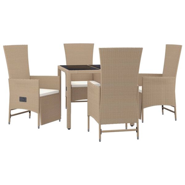 vidaXL 5-tlg. Garten-Essgruppe mit Kissen Beige Poly Rattan