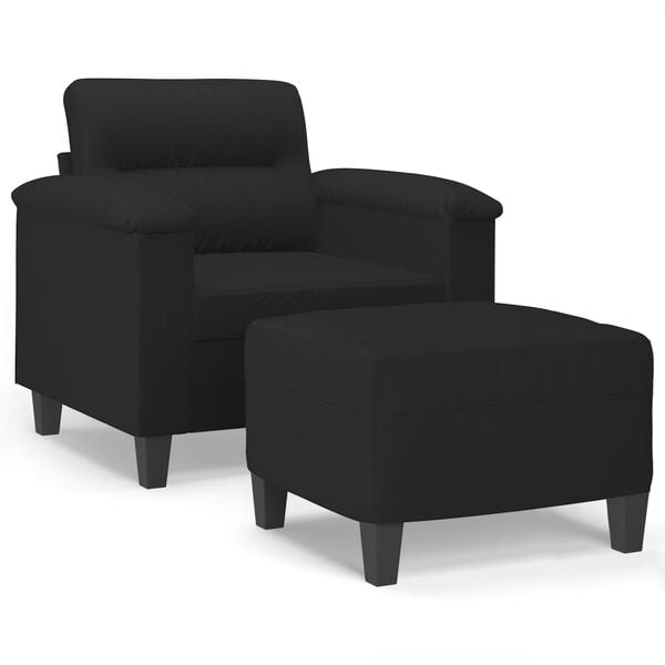 vidaXL Sessel mit Hocker Schwarz 60 cm Mikrofasergewebe