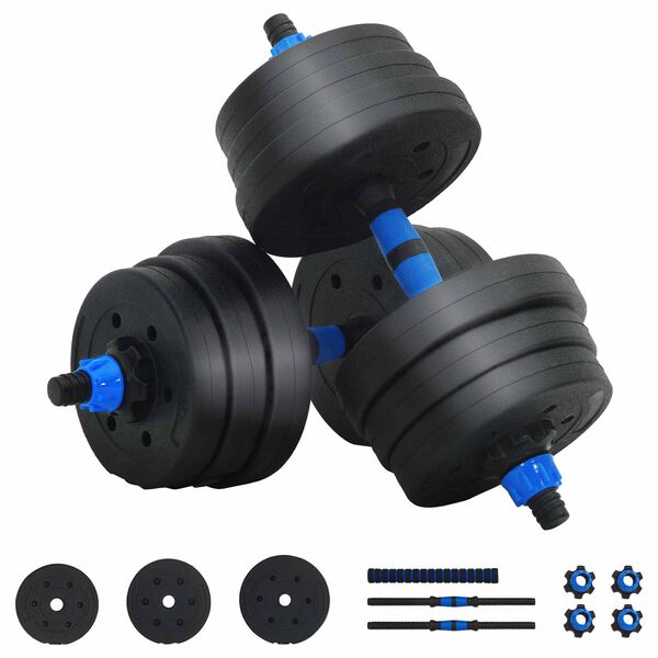 vidaXL 2-in-1 Kurzhantel Langhantel Set 30kg Schwarz und Blau