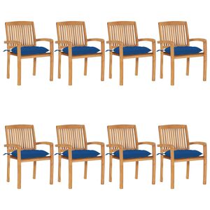 vidaXL Stapelbare Gartenst&uuml;hle mit Kissen 8 Stk. Massivholz Teak