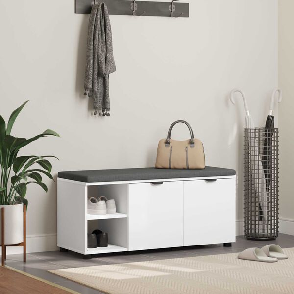 vidaXL Flurbank mit Kissen Uni Wei&szlig; 100 x 38 x 46 cm