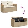 vidaXL Garten-Sofa-Set mit Kissen mit Speicher Beige Poly Rattan