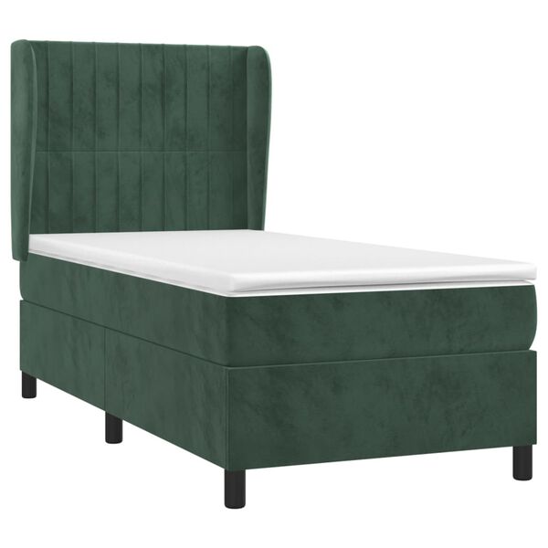 vidaXL Boxspringbett mit Matratze Dunkelgr&uuml;n 90x190 cm Samt
