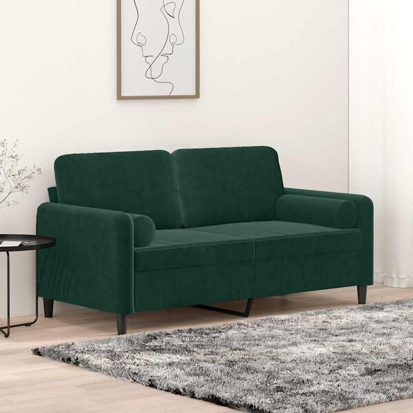 vidaXL 2-Sitzer-Sofa mit Zierkissen Dunkelgrün 140 cm Samt