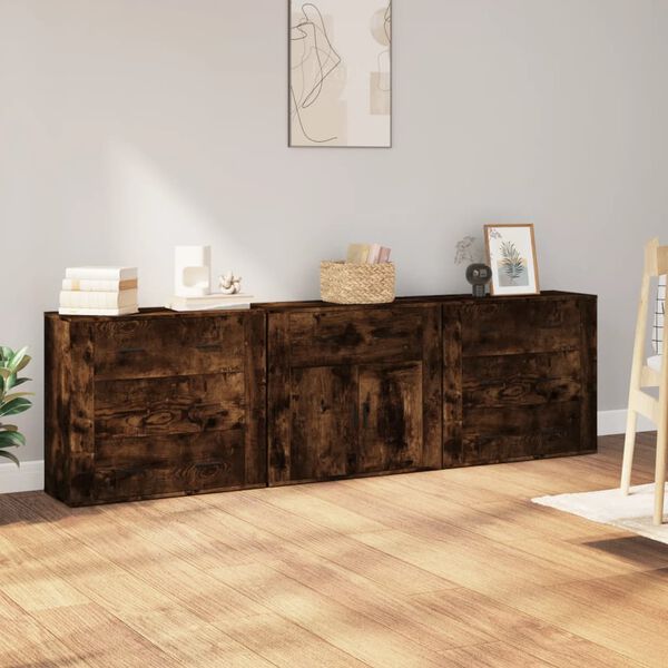 vidaXL Sideboards 3 Stk. R&auml;uchereiche Holzwerkstoff