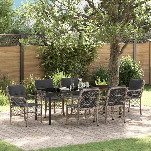 vidaXL Garten Essgruppe mit Kissen 7 pcs Hellgrau Poly-Rattan