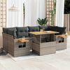 vidaXL 7-tlg. Garten-Sofagarnitur mit Kissen Grau Poly Rattan Akazie