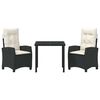 vidaXL Garten Essgruppe mit Kissen 3 pcs Schwarz Poly-Rattan