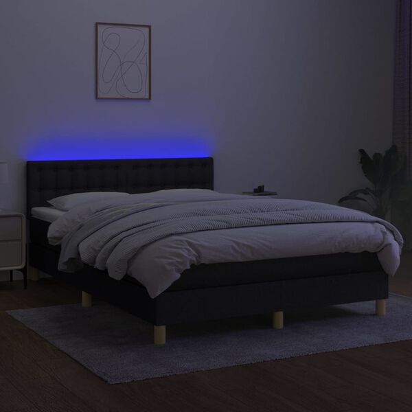vidaXL Boxspringbett mit Matratze & LED Schwarz 140x190 cm Stoff