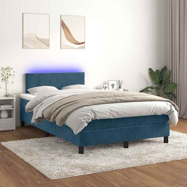 vidaXL Boxspringbett mit Matratze & LED Dunkelblau 120x200 cm Samt