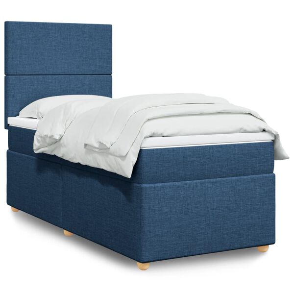 vidaXL Boxspringbett mit Matratze Blau 100x200 cm Stoff