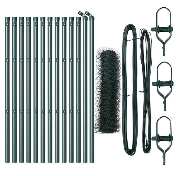 vidaXL Zaunpfosten Gr&uuml;n 25 x 0,8 m (36 mm Netz) Stahl und PVC