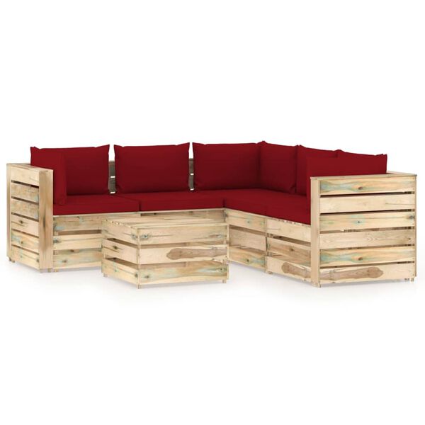 vidaXL 6-tlg. Garten-Lounge-Set mit Kissen Gr&uuml;n Impr&auml;gniertes Holz