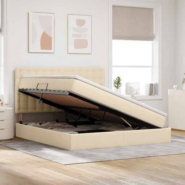 vidaXL Bett mit Stauraum und LED mit LED Creme 180 x 200 cm Polyester