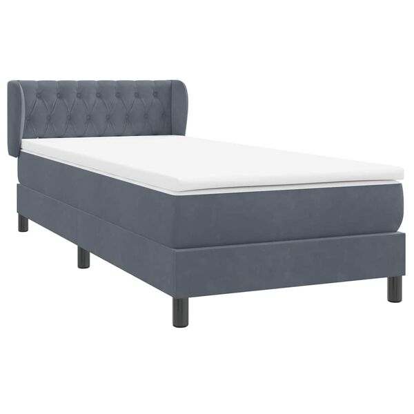 vidaXL Boxspringbett mit Matratze Dunkelgrau 90x210 cm Samt