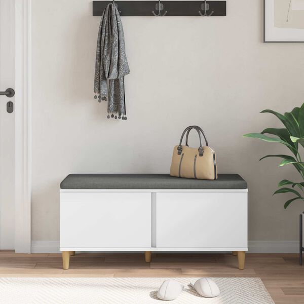 vidaXL Flurbank mit Kissen mit Speicher mit T&uuml;r Wei&szlig; 100 x 38 x 46 cm