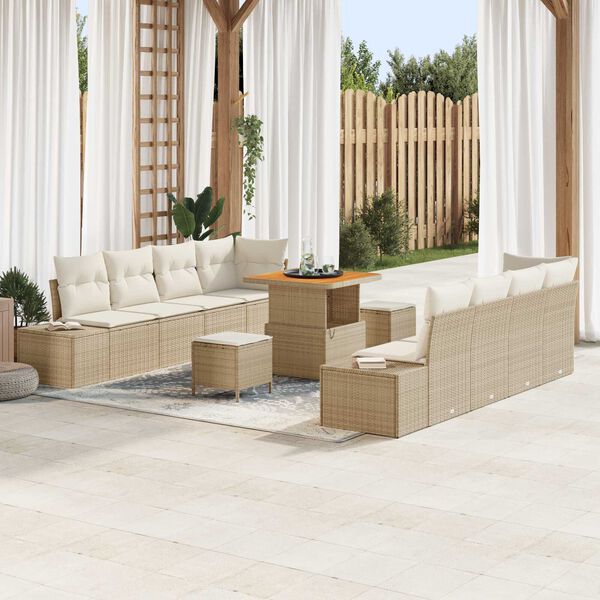 vidaXL Gartensofa-set mit Kissen 11 pcs Beige Poly-Rattan