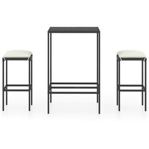 vidaXL 3-tlg. Gartenbar-Set mit Kissen Poly Rattan Schwarz