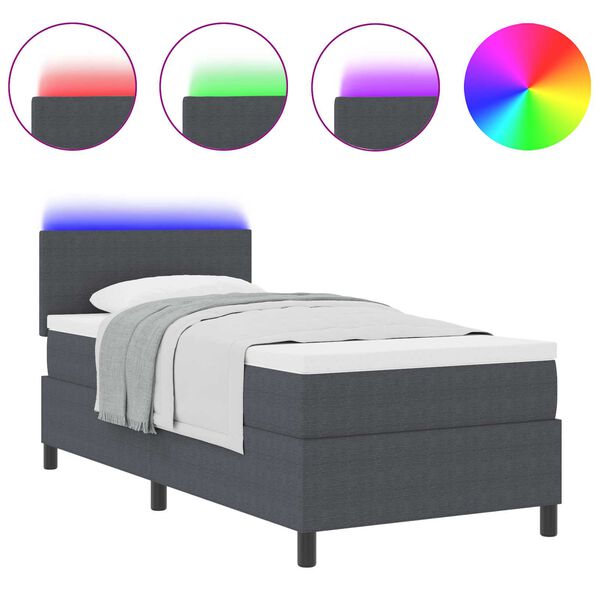 vidaXL LED Boxspringbett Dunkelgrau und Wei&szlig; 90 x 190 cm Cordstoff