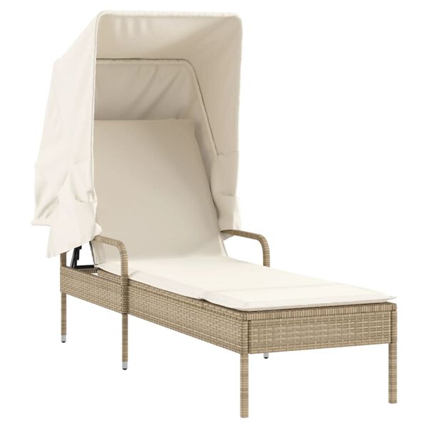 vidaXL Sonnenliegen 2 Stk. mit Dach und Tisch Beige Poly Rattan