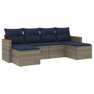 vidaXL 6-teiliges Gartensofa-Set mit Kissen, grau, Polyrattan