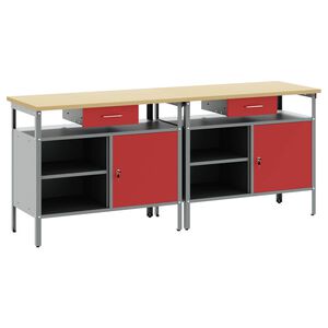 vidaXL Werkbank-Set 2 stk. Rot und Grau Pulverbeschichteter Stahl