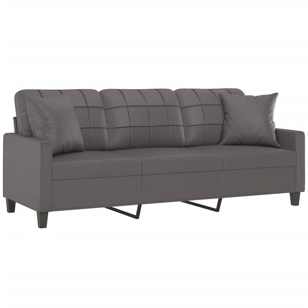vidaXL 3-Sitzer-Sofa mit Zierkissen Grau 180 cm Kunstleder