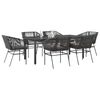vidaXL 7-tlg. Garten-Essgruppe mit Kissen Schwarz Poly Rattan Glas