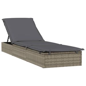 vidaXL Sonnenliege 1 Stk. mit Auflage Grau 201x55x62 cm Poly Rattan