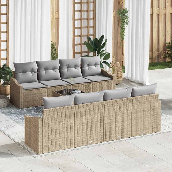 vidaXL Sofa Set mit Kissen 7 pcs Beige und Grau Poly-Rattan