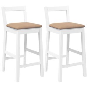 vidaXL Barhocker mit Kissen 2 Stk. Weiß Massivholz Gummibaum