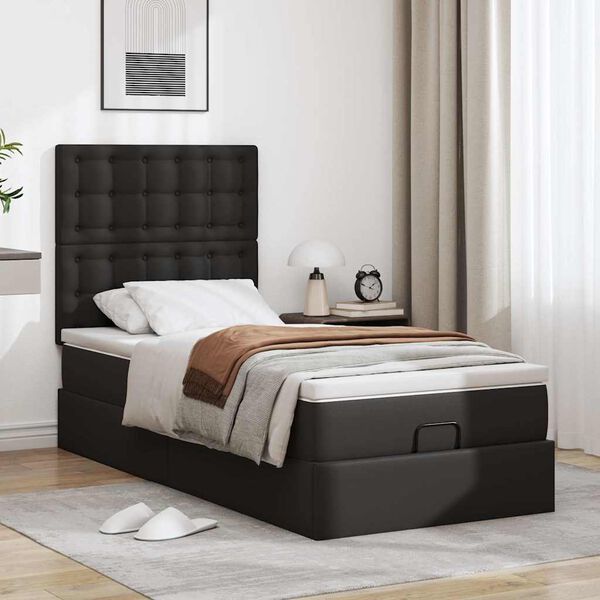 vidaXL Ottoman-Bett mit Matratze Schwarz 90x190 cm Kunstleder