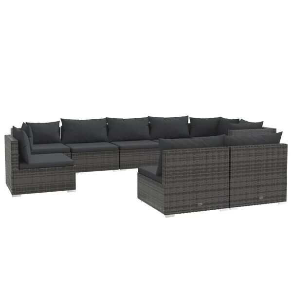vidaXL 9-tlg. Garten-Lounge-Set mit Kissen Poly Rattan Grau