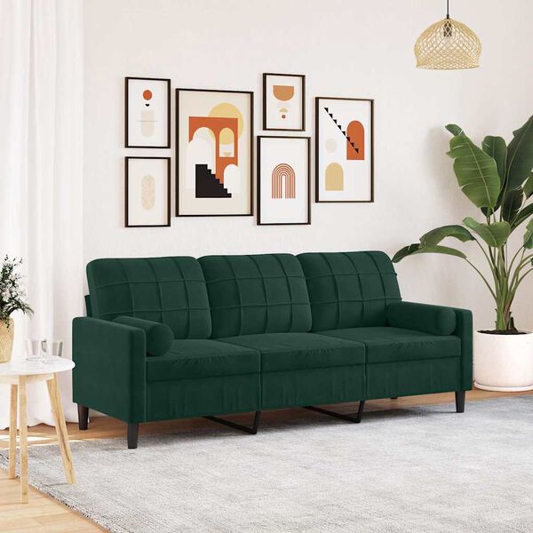 vidaXL 3-Sitzer-Sofa mit Zierkissen Dunkelgr&uuml;n 180 cm Samt