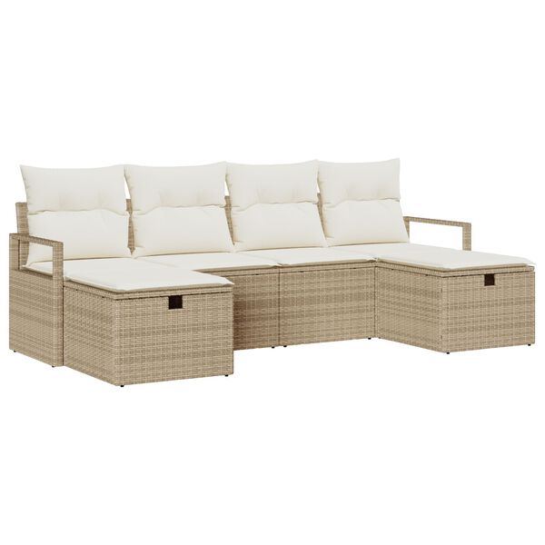 vidaXL Sofa Set mit Kissen 6 pcs Beige und Creme Poly-Rattan