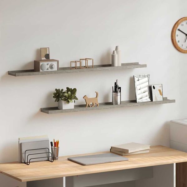 vidaXL Wandregale 2 Stk. Betongrau 100x9x3 cm