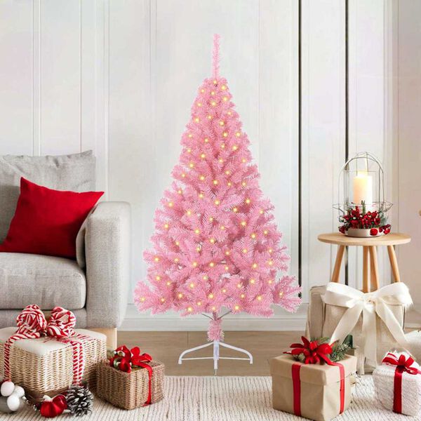 vidaXL K&uuml;nstlicher vorbeleuchteter Weihnachtsbaum Rosa 120 cm PVC