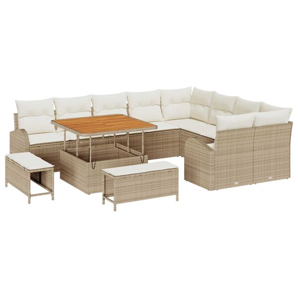 vidaXL Garten-Sofa-Set mit Kissen mit Speicher 12 pcs Beige und Creme