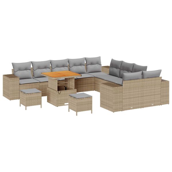 vidaXL Gartensofa-set mit Kissen 13 pcs Beige und Hellgrau Poly-Rattan