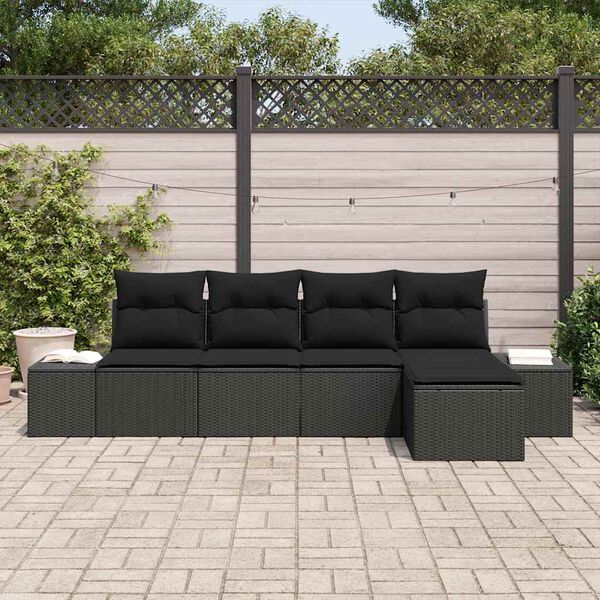 vidaXL Garten-Sofa-Set mit Kissen 5 pcs Schwarz Poly-Rattan