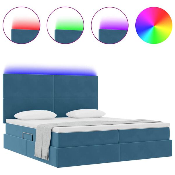 vidaXL Bett mit LED-Lichtleisten Dunkelblau 180 x 200 cm Samt