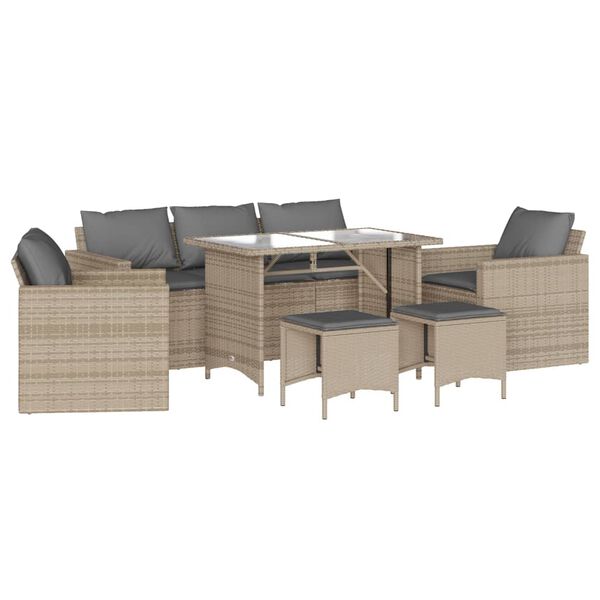 vidaXL 6-tlg. Garten-Sofagarnitur mit Kissen Beige Poly Rattan