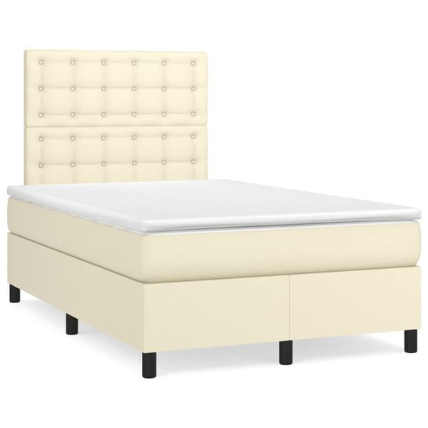 vidaXL Boxspringbett mit Matratze Creme 120x200 cm Kunstleder