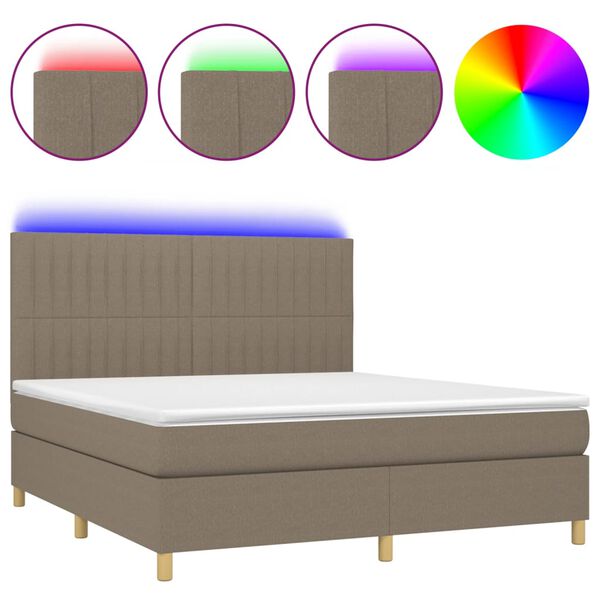 vidaXL Boxspringbett mit Matratze & LED Taupe 180x200 cm Stoff